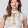 Blouse dentelle Stockerpoint Carole femme col montant crème-1