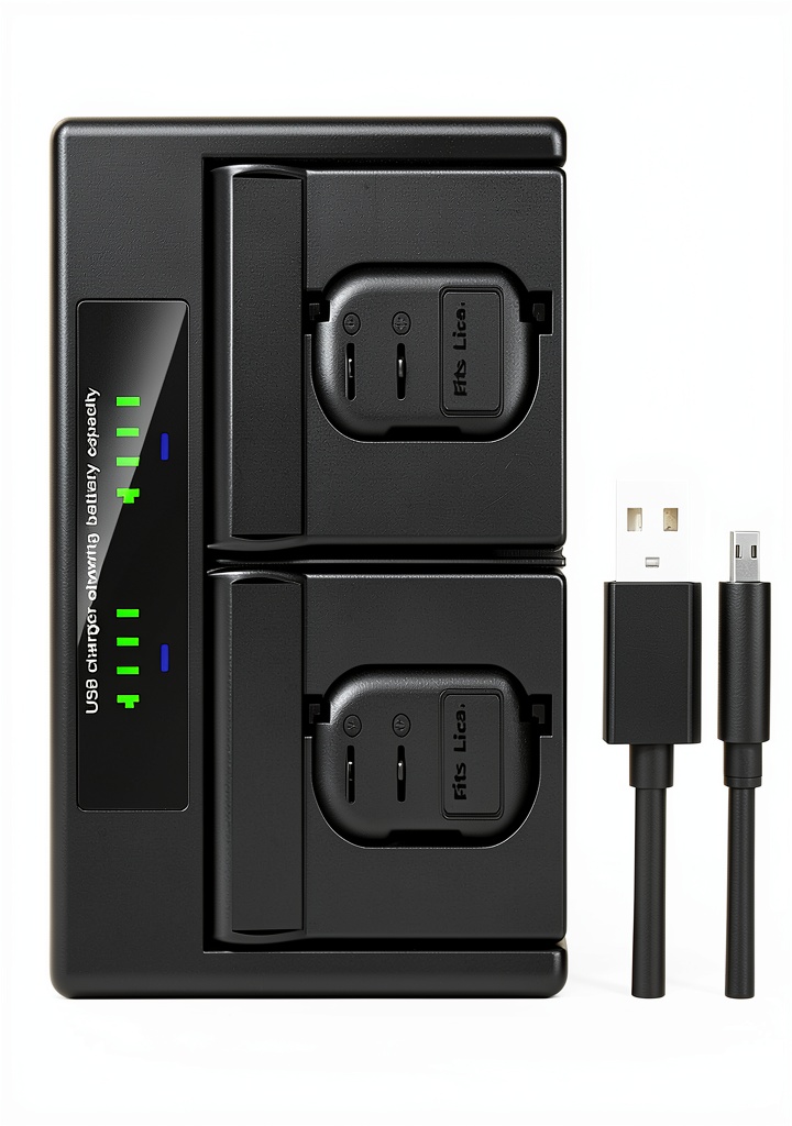 Chargeur Hila Optics branché sur une prise USB avec écran LCD affichant la charge