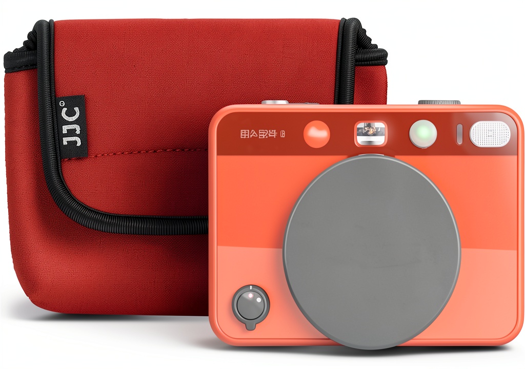 'Sacoche JJC en néoprène rouge avec appareil photo Leica'